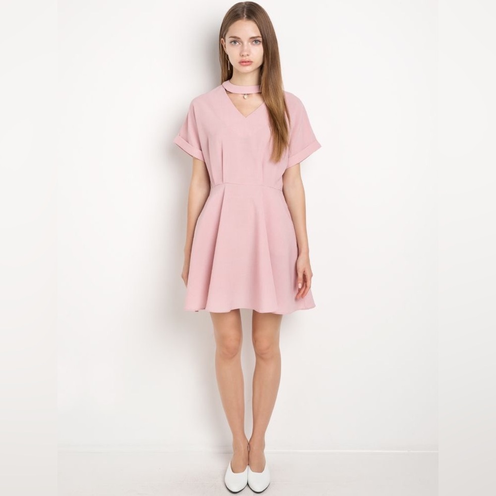 Pixie Market Pink Choker Fit and Flare Dress